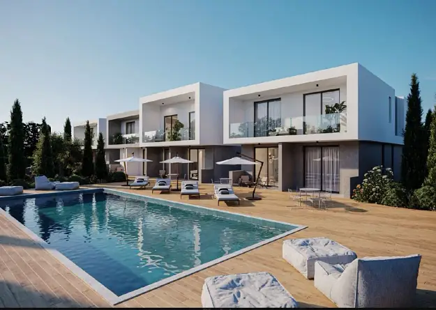 Modern luxury villas with private pool in Cyprus highlighting Limassol Paphos and Larnaca property investment opportunities