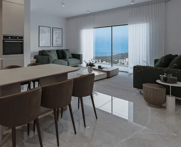 Modern Cyprus apartment interior with sea view balcony highlighting rental demand and property investment use cases
