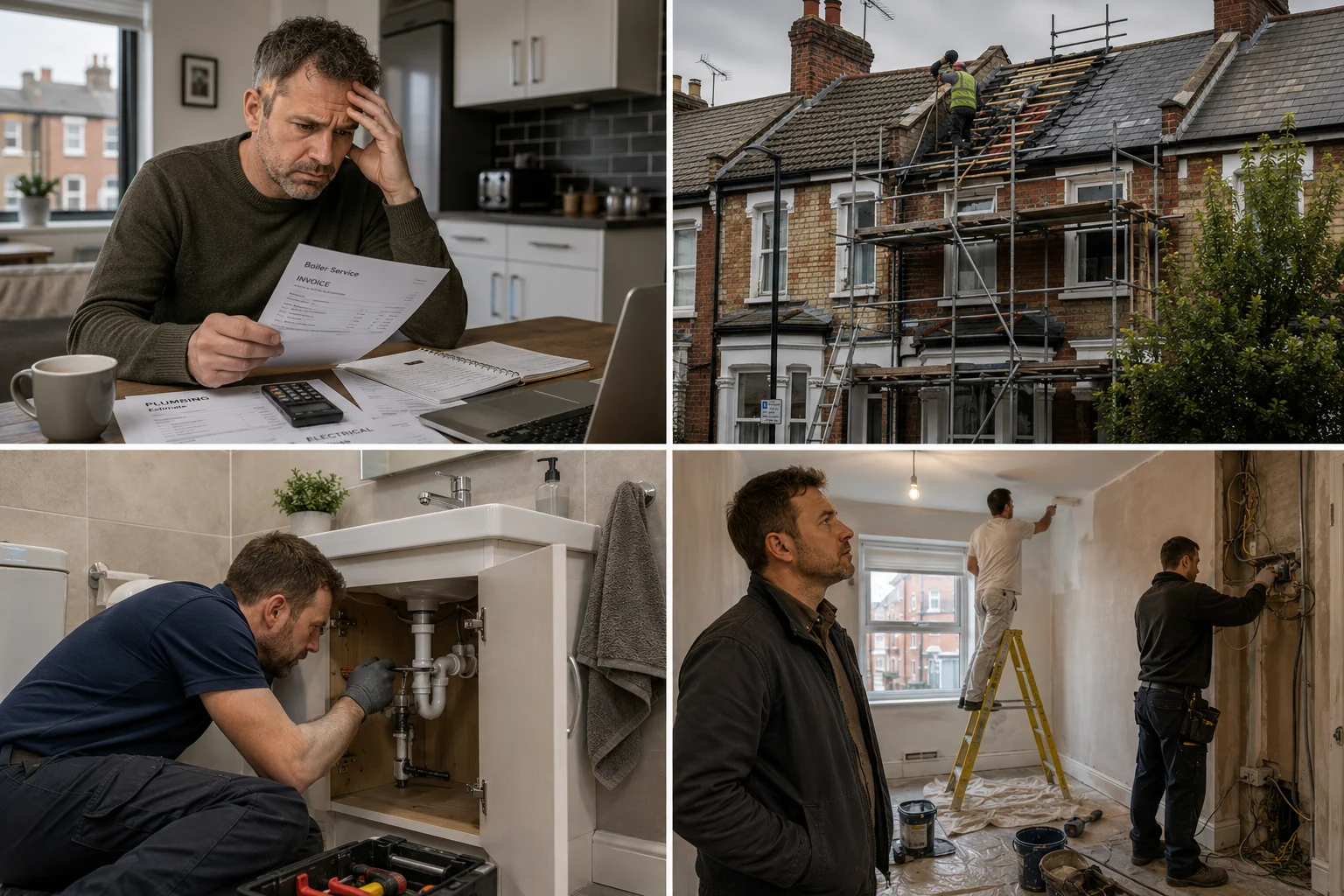 Collage showing property maintenance costs and repair obligations linked to long term UK property ownership risks