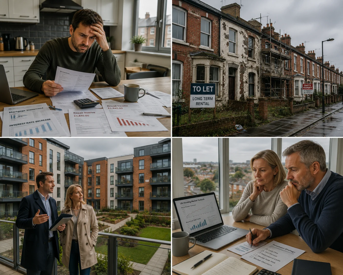 Property investors reviewing financial risks and housing market challenges linked to UK buy to let investments