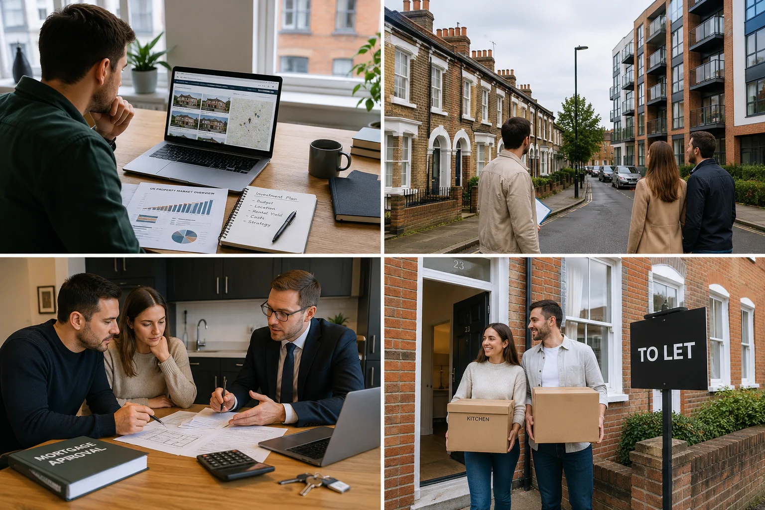 Property investors following the step by step UK property investment process from research to tenant move in