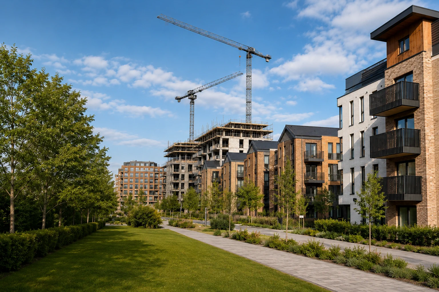 Modern Residential Complex with Cranes