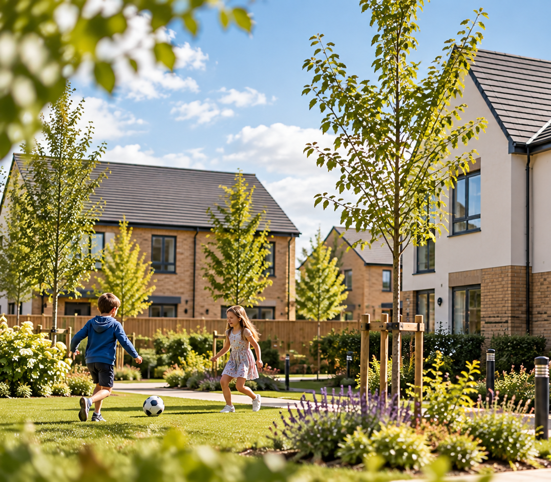 children playing outside a property